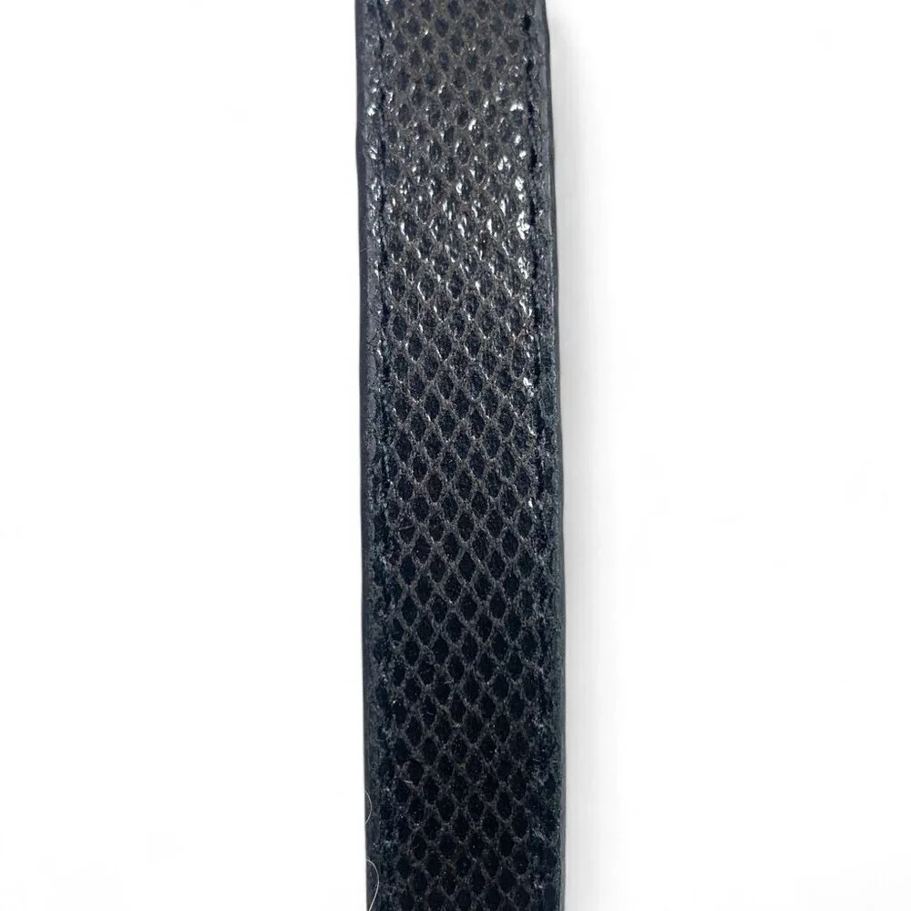Black Slider Belt With Brushed Silver Metal Clasp Adjustable Leather Lined M/L